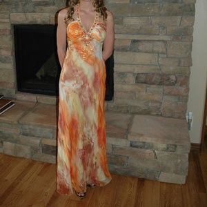David's Bridal orange multi colored long dress